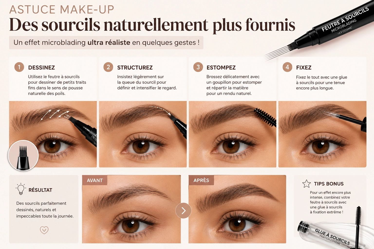 Astuce maquillage sourcils - Feutre microblading